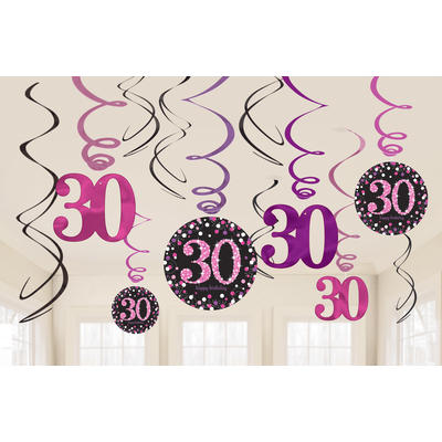 12 Deko-Spiralen pink Zahl 30, Party Deko, Dekorationen zum Geburtstag, Geburtstagsdekorationen, Partydekorationen, Girlanden