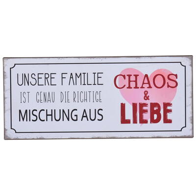 Blechschild Familie Chaos und Liebe, Metallschild, Deko-Schild, Schild mit Spruch