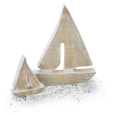 Deko Segelboot aus Holz, natur-weier Dekoartikel