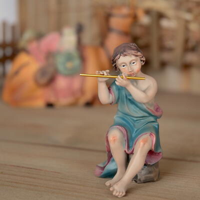 Einzelfigur zur Johannes Krippe Musiker sitzend mit Flte, Krippenfiguren, Weihnachtskrippe