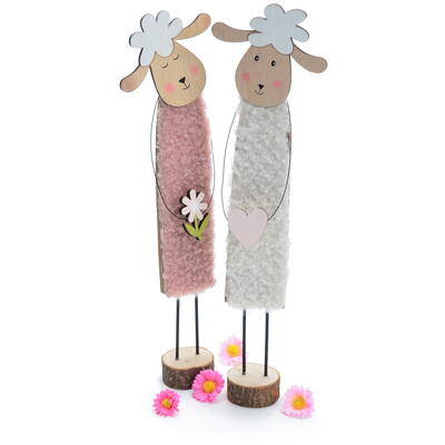 Holzschafe Emma + Lotte, Schafe, Schaf aus Holz, Dekoschafe, Schaf mit Fell, Frhlingsdeko
