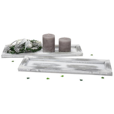 Holztablett grau-wei gewaschen rechteckig, Tablett aus Holz, Dekotablett, Holzdeko