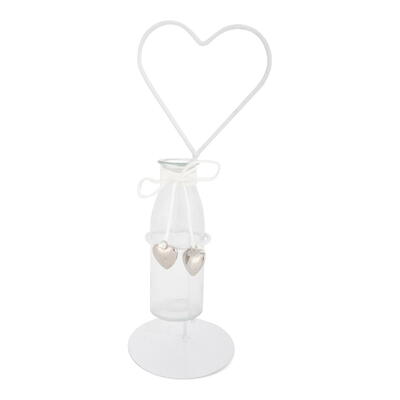 Metall-Herzstnder mit Flasche, Tischdeko, Hochzeitsdeko, Glasvase, Glasflasche, Vase in Herzgestell