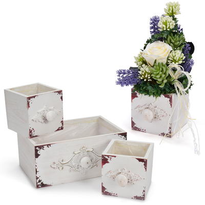 Pflanz-Schubladen-Set mit dekorativen Ornamenten, Pflanzgef, Pflanzkbel, Blumentopf