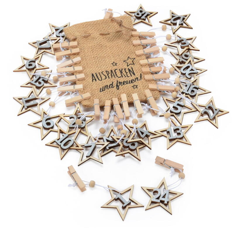  Adventskalenderzahlen mit Klammer, Holzklammern mit Zahlen, Adventskalender DIY, Zahlen fr Adventskalender aus Holz 
