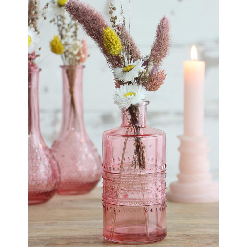 Glasflasche Porto mit strukturierter Oberfläche, Glasvase, Blumevase, Glasgefäß, Kerzenhalter, Kerzenständer Bild 2