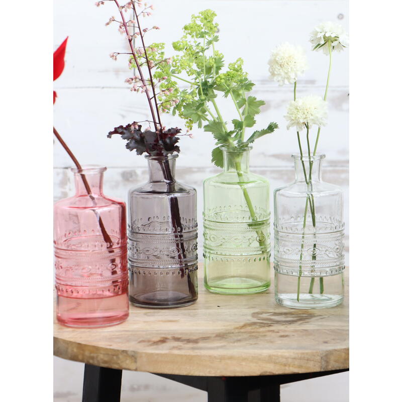 Glasflasche Porto mit strukturierter Oberfläche, Glasvase, Blumevase, Glasgefäß, Kerzenhalter, Kerzenständer Bild 4
