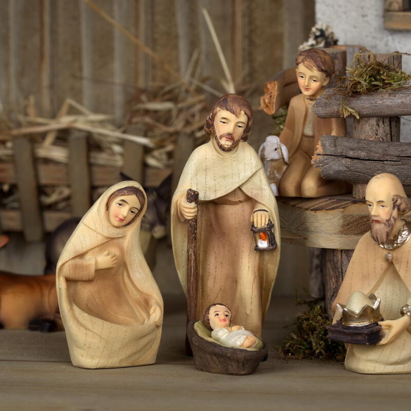 gebeizte Krippenfiguren modern, Weihnachtskrippe Bild 2