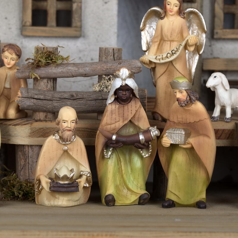 gebeizte Krippenfiguren modern, Weihnachtskrippe Bild 3