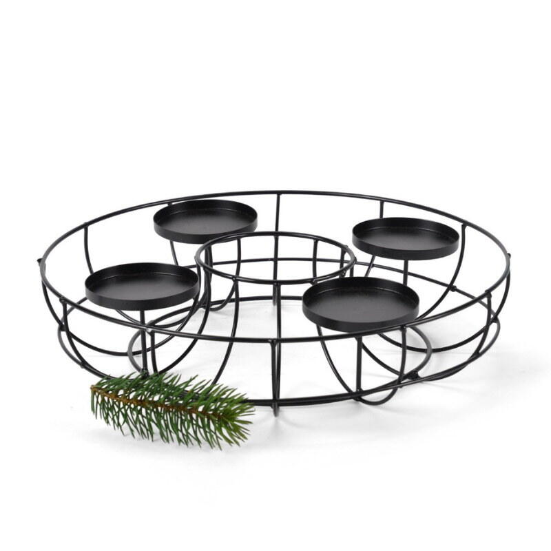 Metall-Adventskranz, Metallkorb mit Kerzenhalter rund, Adventskranz, Adventsschale, Adventsgesteck, Schale aus Metall schwarz, K Bild 2