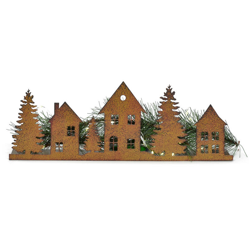 Winterlandschaft aus Metall, Dekoleitste Landschaft, Huserzeile aus Metall, Winterdeko, Weihnachtsdeko, Metall-Deko in Rostopti Bild 2
