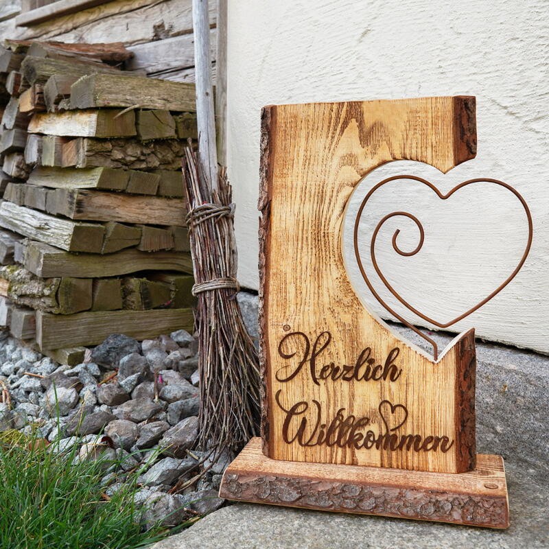 Holzstnder Herzlicht Willkommen, Aufsteller Willkommen, Holzschild, Holzdeko, Stnder Willkommen aus Holz Bild 2