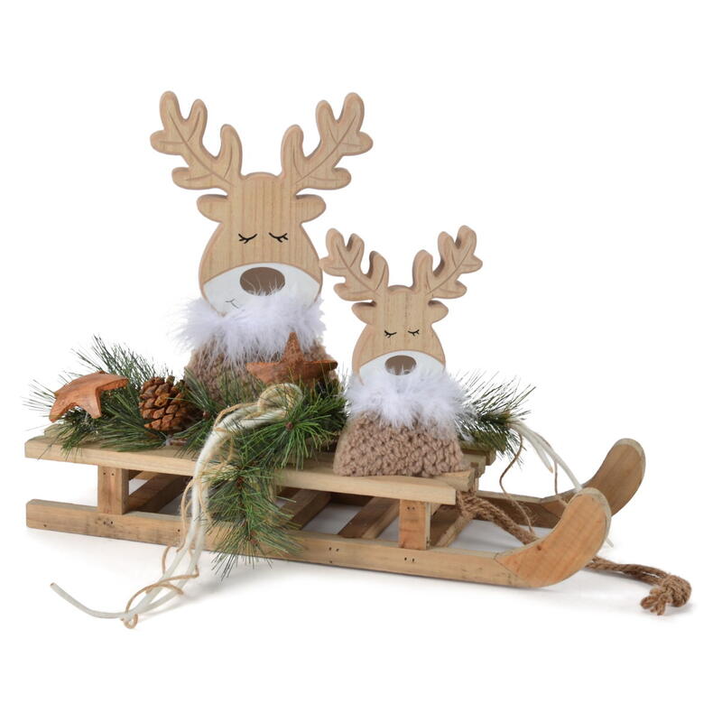 Deko-Schlitten aus Holz natur, Holzschlitten, Winterdeko, Weihnachtsdeko, Schlitten Bild 2