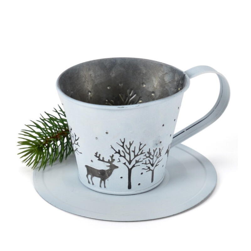 Pflanztasse Winter, Pflanzgef aus Zink, bertopf Zink, Metalltopf, Tasse aus Zink , Weihnachtsdeko, Weihnachtstopf Bild 2