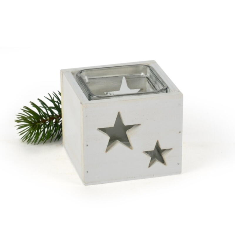 Holzbox Sterne mit Glas, Kerzenglas in Holzkiste, Weihnachtsdeko, Kerzenhalter Sterne, Holzdeko Weihnachten, Teelichtglas Bild 2