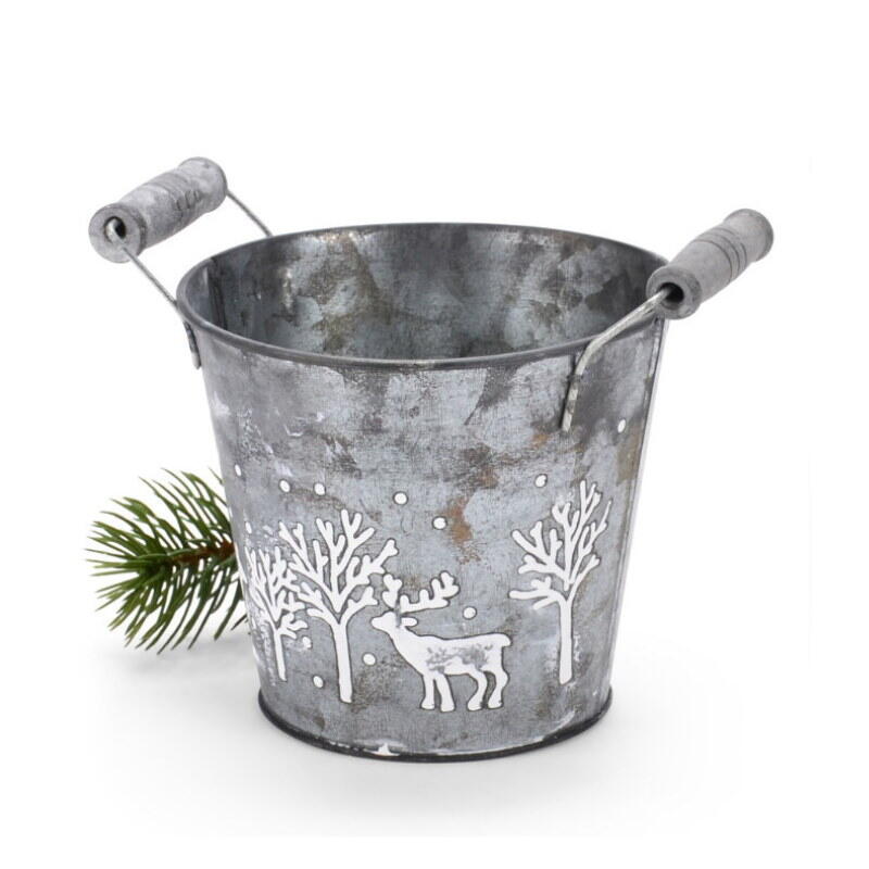 Zinktopf mit Henkeln Wintermotiv, Dekotopf, Pflanztopf, �bertopf, Weihnachtsdeko, Winterdeko-Topf Bild 2