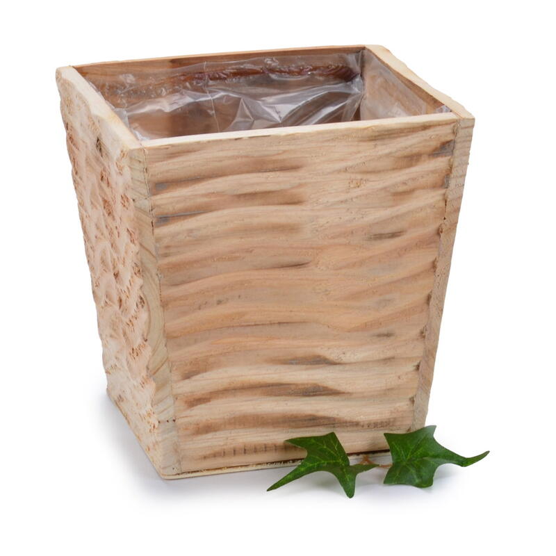 Holz-Pflanzkiste, Holzgef mit Wellenprgung, Holztopf, Holzgef, bertopf, Holzkiste  Bild 2