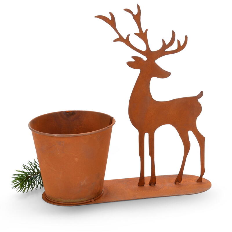 Topf mit Hirsch, Rostgef, Rosttopf, Rostdeko, Pflanzgef Rost, Winterdeko, Weihnachtsdeko Bild 2