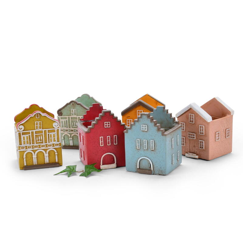 Pflanzgef��e Bunte H�user, Pflanzhaus, Deko-Haus zum Bepflanzen, Zement-Haus, Deko-H�user, �bertopf Haus Bild 2