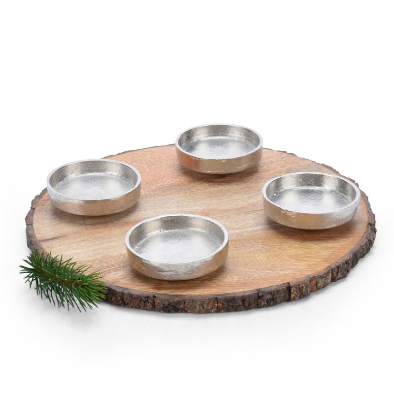 Mangoholz-Kerzenteller, Adventskranz, Adventsteller, Weihnachtsdeko, Kerzenteller Advent, Kerzenhalter f�r 4 Kerzen Bild 2
