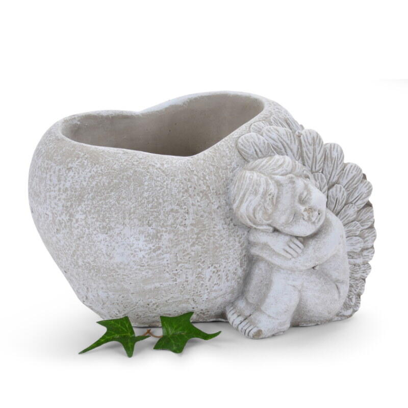 Zementherz, Pflanzherz, Herz zum Bepflanzen, Trauerschmuck, Grabschmuck, Herz mit Engel, Allerheiligen  Bild 2