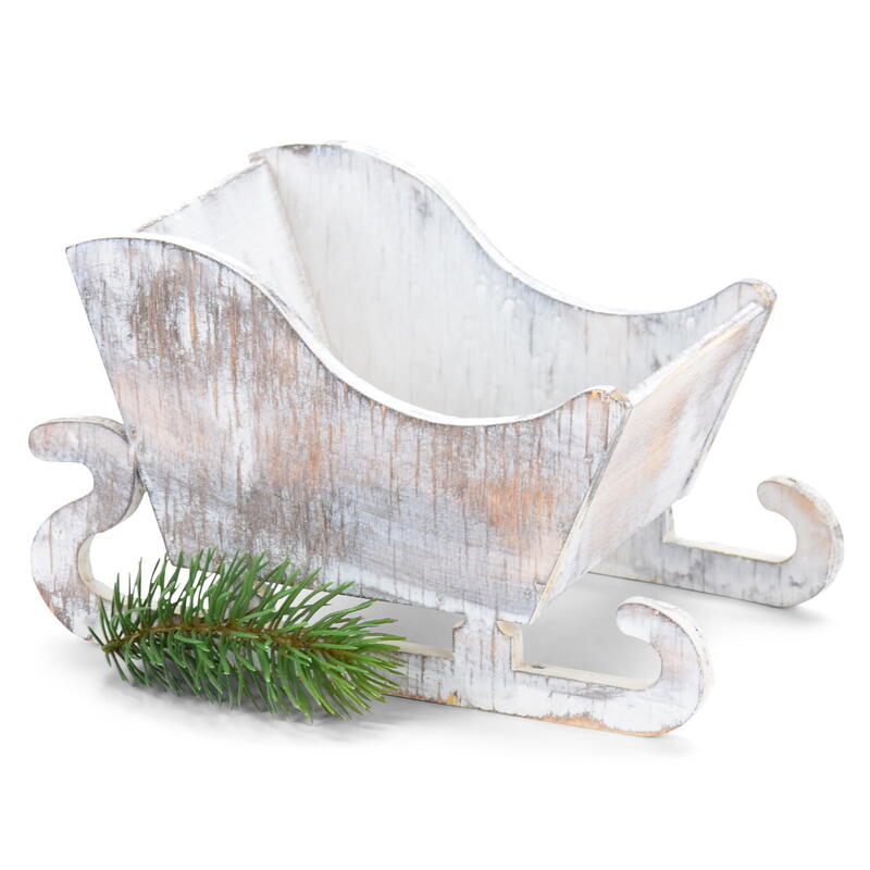 Deko-Schlitten aus Holz wei gekalkt, Holzschlitten, Winterdeko, Weihnachtsdeko, Schlitten Bild 2
