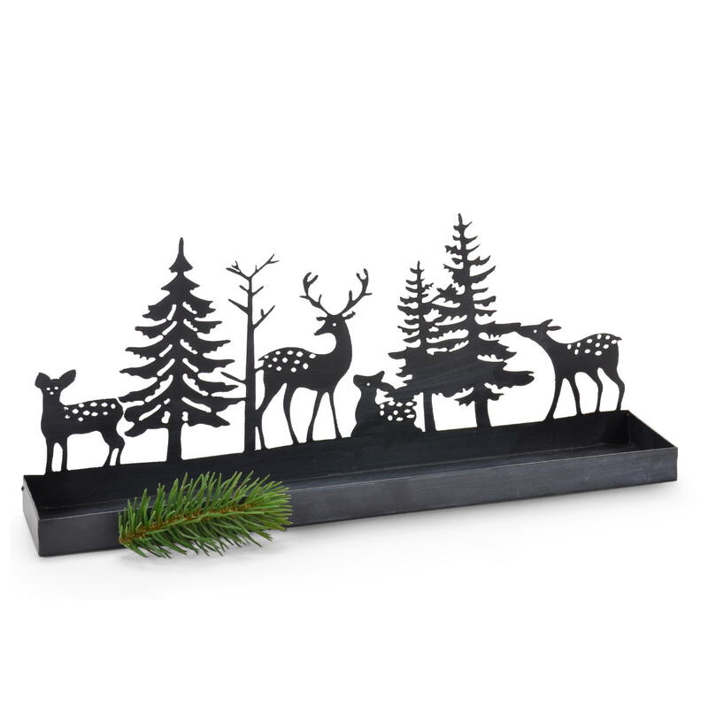 Tablett Waldszene, Dekotablett Winter, Metalldeko, Waldszene Metall, Winterdeko Bild 2