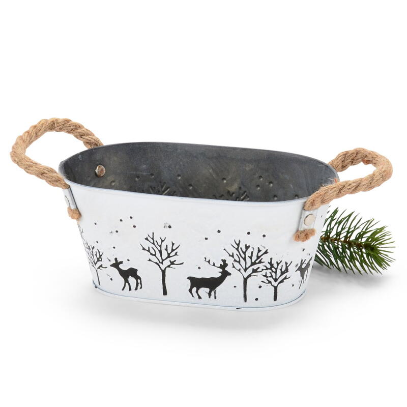 Zinkjardiniere, Zinktopf Winter, Pflanztopf aus Metall, �bertopf Weihnachten, Topf mit Waldmotiv, Pflanztopf aus Zink, Weihnacht Bild 2