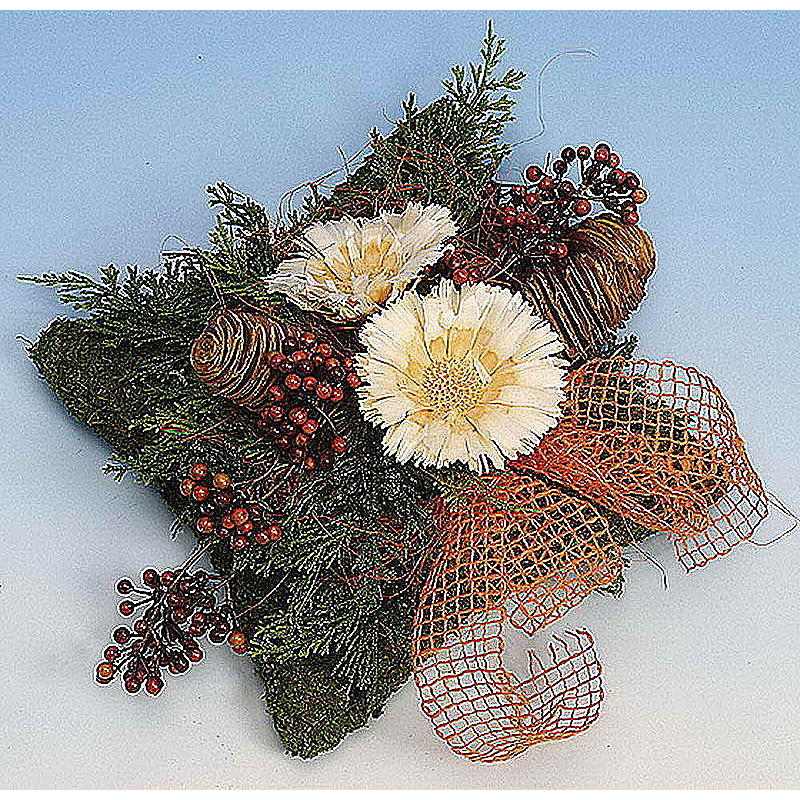 Platyspernum natur,  Grabgestecke, Grabschmuck, Allerheiligengestecke, Trauerfloristik, Trockenblumen, Totensonntag Bild 2
