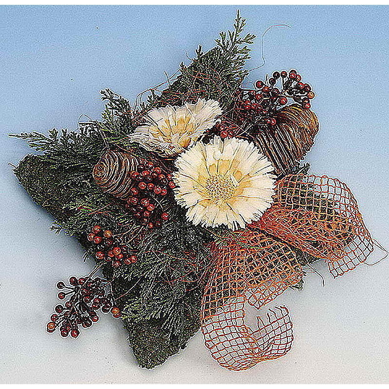 Protea Rosette gebleicht, Grabgestecke, Grabschmuck, Allerheiligengestecke, Trauerfloristik, Trockenblumen Bild 2