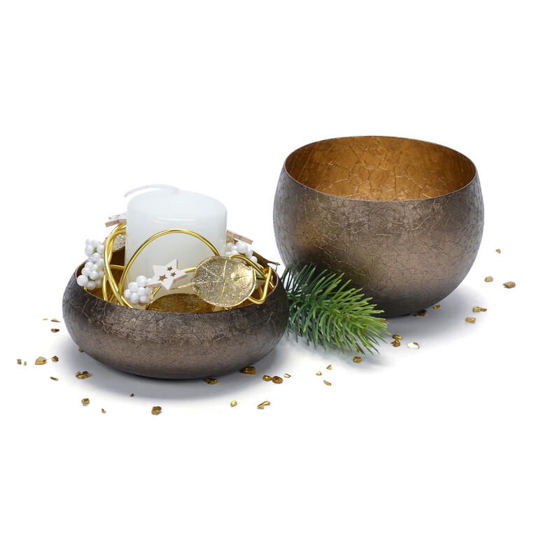 Metalltopf bestellen Weihnachtsdeko, günstig Antikmetall-Schale, Metallschale, gold online Dekoschale,