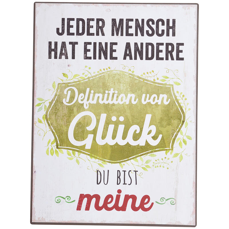 Blechschild Definition von Glück, Metallschild, Jeder Mensche hat eine andere Definition von