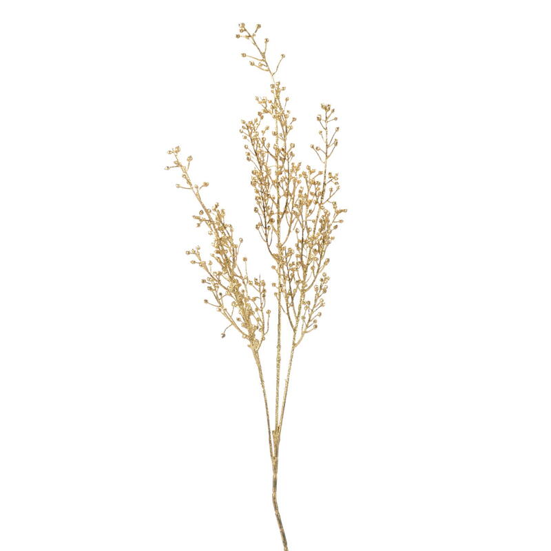 Deko-Beerenzweig gold, Winterzweig, künstlicher Zweig, Glitzerzweig, Weihnachtsdeko, Glitterdeko