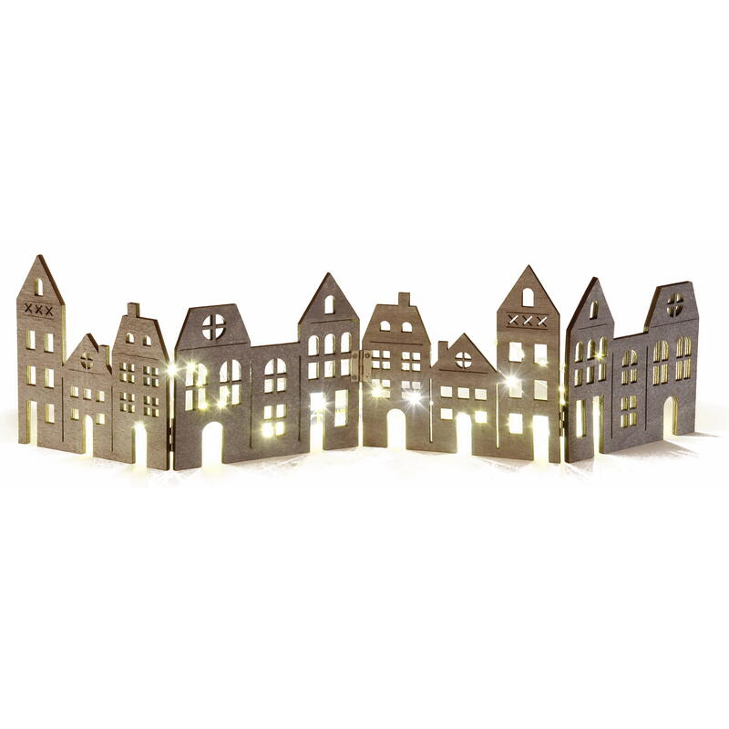 Deko-Leiste Huserzeile grau Holz, Dekoaufsteller Hausfassade, Holzaufsteller Haus, Deko-Haus