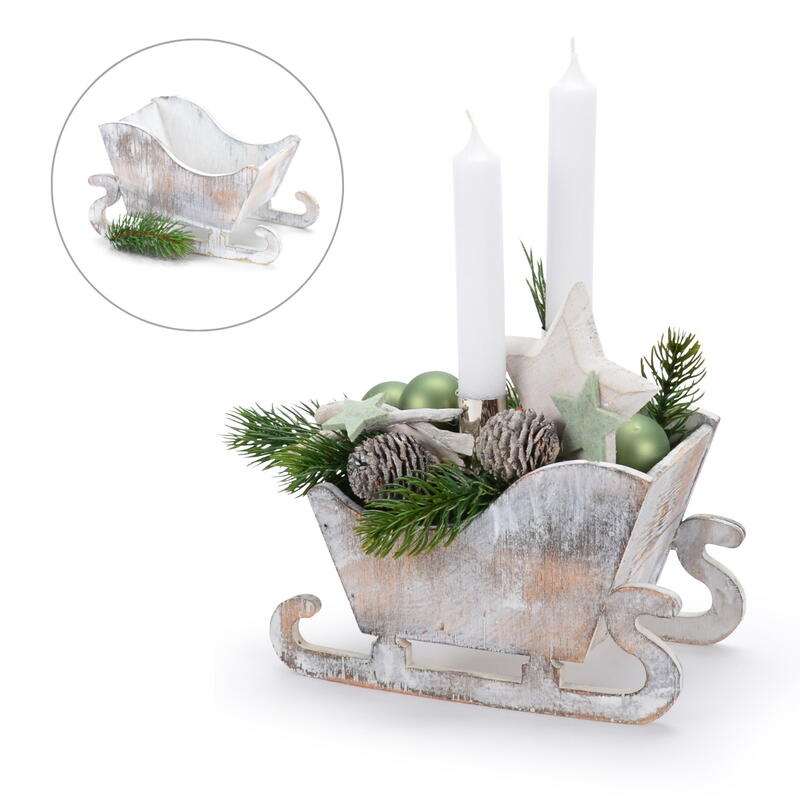 Deko-Schlitten aus Holz wei gekalkt, Holzschlitten, Winterdeko, Weihnachtsdeko, Schlitten