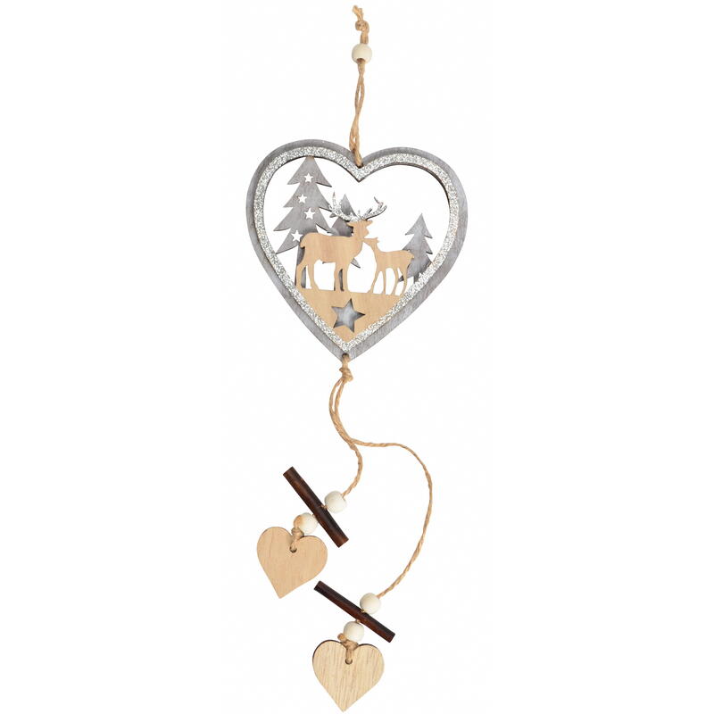 Dekohänger Herz mit Waldmotiv aus Holz, Weihnachtshänger, Weihnachtsdeko, Holzhänger, Herzhänger