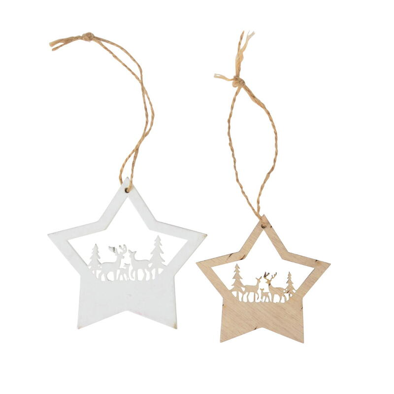 Dekohnger Stern mit Wald natur-wei, Holzhnger Stern, Sternhnger, Holzstern zum Hngen, Weihnachtshnger, Weihnachtsdeko