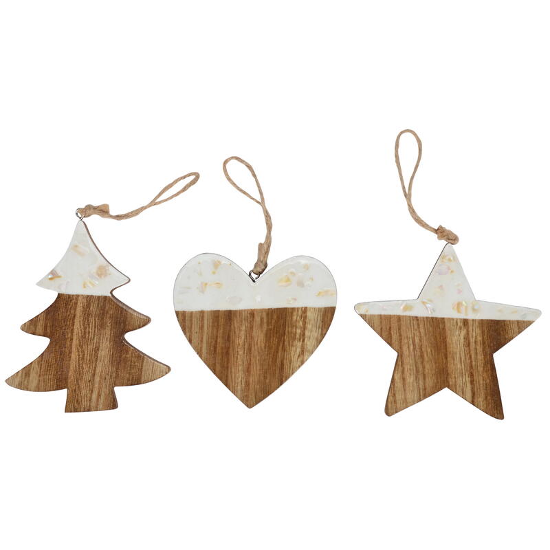 Dekohänger Tanne, Stern und Herz aus Holz, Holzhänger, Weihnachtshänger, Hänger aus Holz