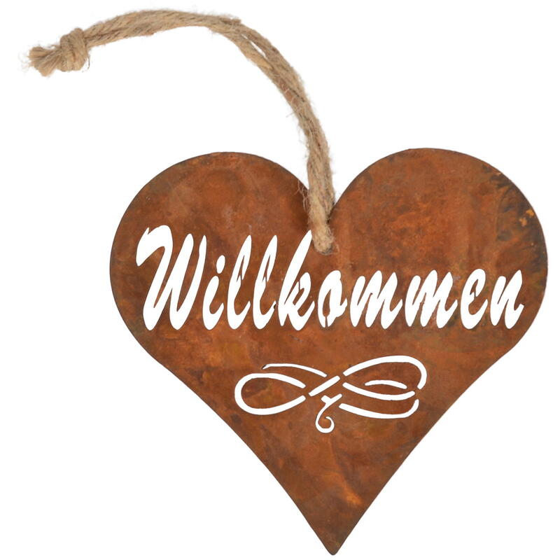 Dekoherz Willkommen Rost, Herzhnger, Metallherz zum Hngen, Willkommens-Schild, Rostdeko