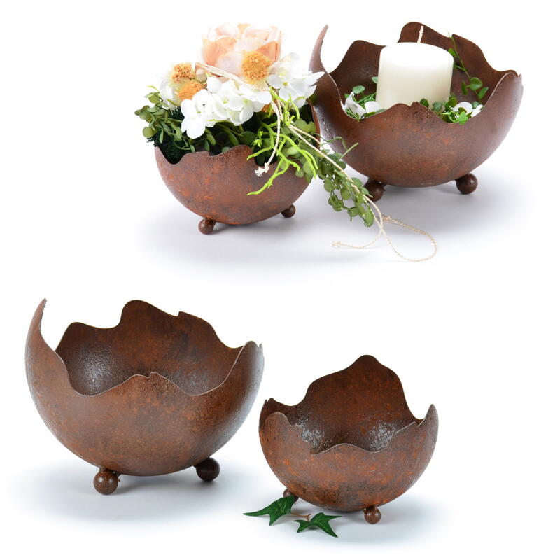 Dekoschalen-Set, Metallschale, Rostschale, Pflanzkugel, Pflanzgef Feuerkugel, Rostdeko, Gartendeko