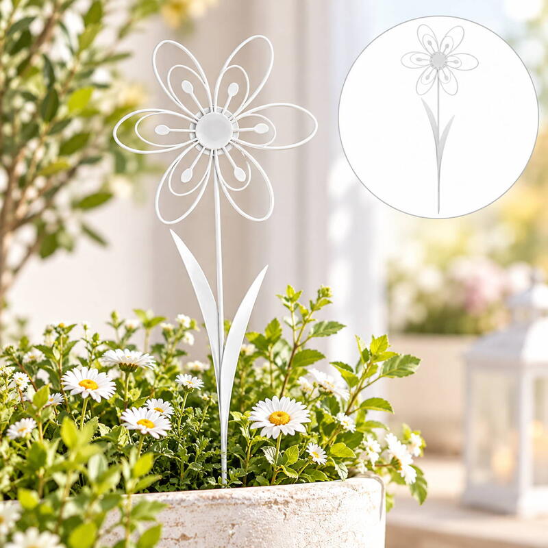 Dekostecker Blüte weiß, Metallstecker Blume, Gartenstecker, Blumenstecker, Blüte am Stab günstig online bestellen