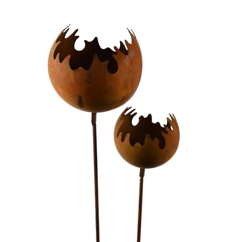 Dekostecker Feuerball, Roststecker, Gartenstecker, Blumenstecker, Windlicht zum Stecken, Metall-Gartenstecker, Windlicht mit Erd
