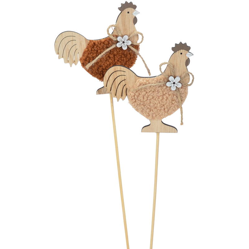 Dekostecker Hahn, Blumenstecker, Frhlingsdeko, Holzfigur, Hahn aus Holz zum Stecken