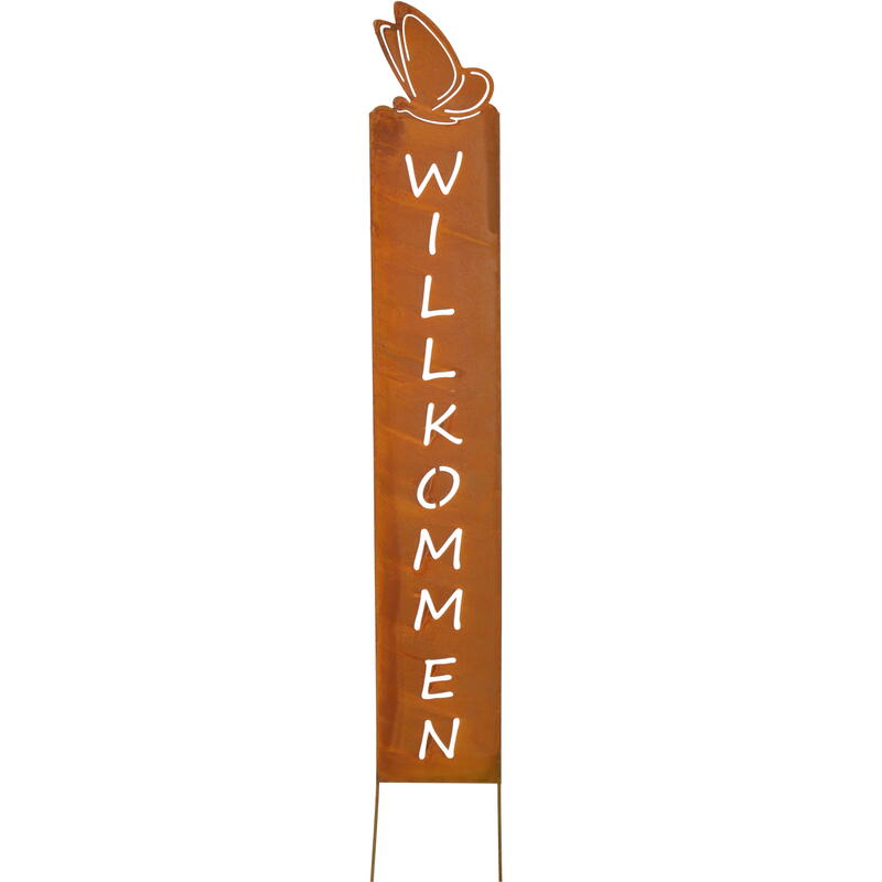 Dekostecker Willkommen Metall Rost, Gartenstecker, Roststecker, Willkommensschild, Gartendeko