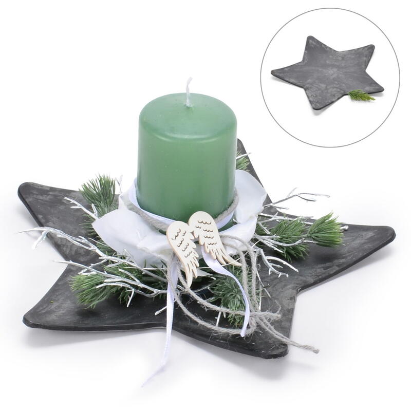 Dekoteller Stern in Schiefer-Optik, Kunstoff-Teller, Weihnachtsteller, Untersetzer, Platte, Gesteckuntersetzer, Gebckteller, Ke