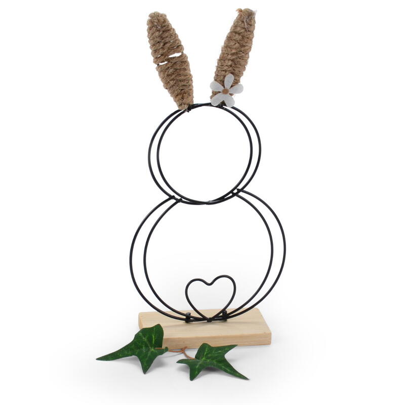 Drahthase auf Holzfu�, Metallhase, Metall-Hase, Osterhase, Osterdeko, Deko-Hase