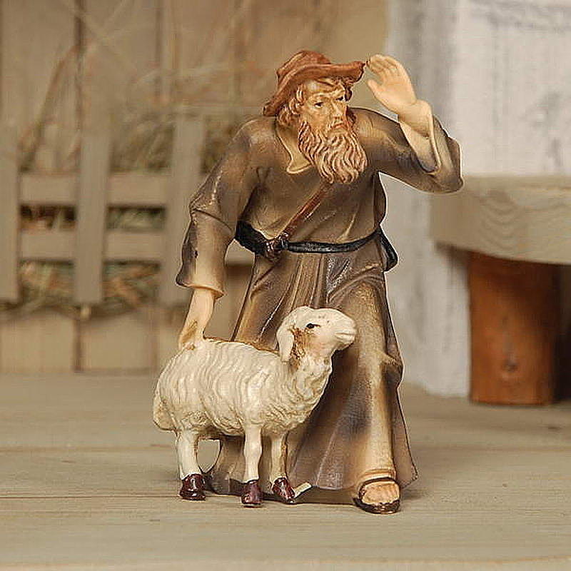 Figur für Weihnachtskrippe. Schaf mit Glocke aus Polyresin 4,5 cm handbemalt