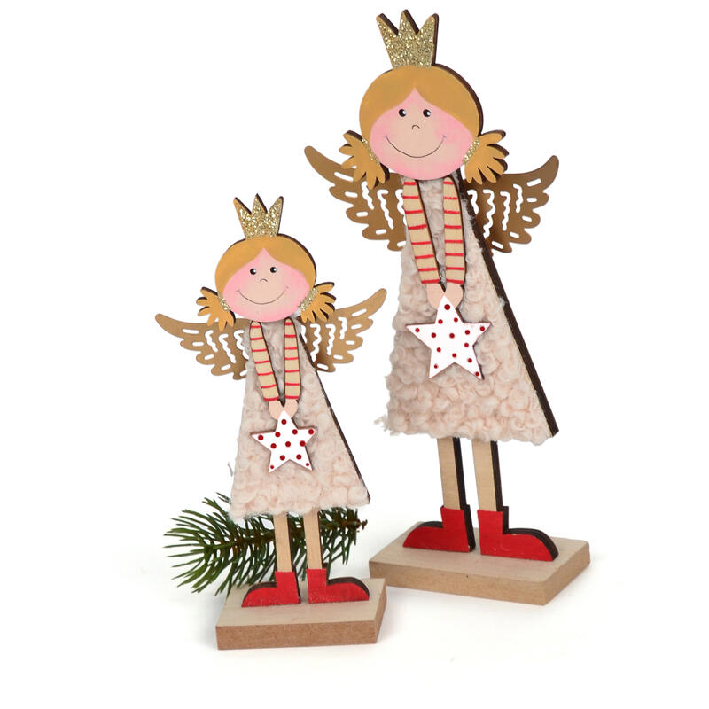 Engel mit Metallflügel, Dekofigur Engel, Engelsfigur, Holzengel, Weihnachtsengel, Schutzengel