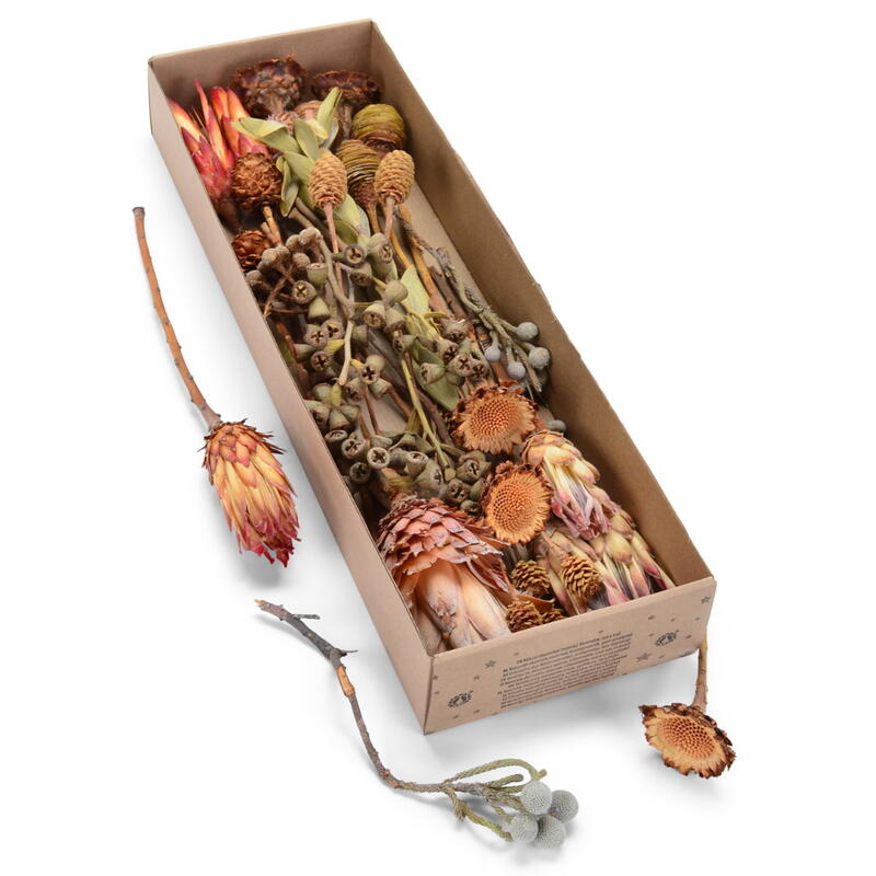 Exoten-Sortiment natur, Grabgestecke, Grabschmuck, Allerheiligengestecke, Trauerfloristik, Trockenblumen