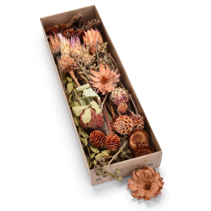 Exoten-Sortiment natur, Grabgestecke, Grabschmuck, Allerheiligengestecke, Trauerfloristik, Trockenblumen